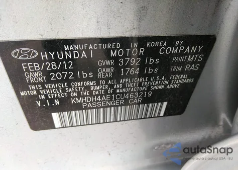 2012 Hyundai Elantra Limited (Ulsan Plant) z USA, uszkodzony, nr VIN KMHDH4AE1CU463219